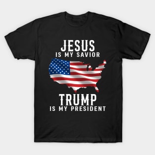 Jesus Is My Savior Trump Is My President American Flag T-Shirt